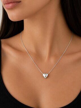 925 Sterling Silver Heart Necklace Large Heart Pendant Necklace